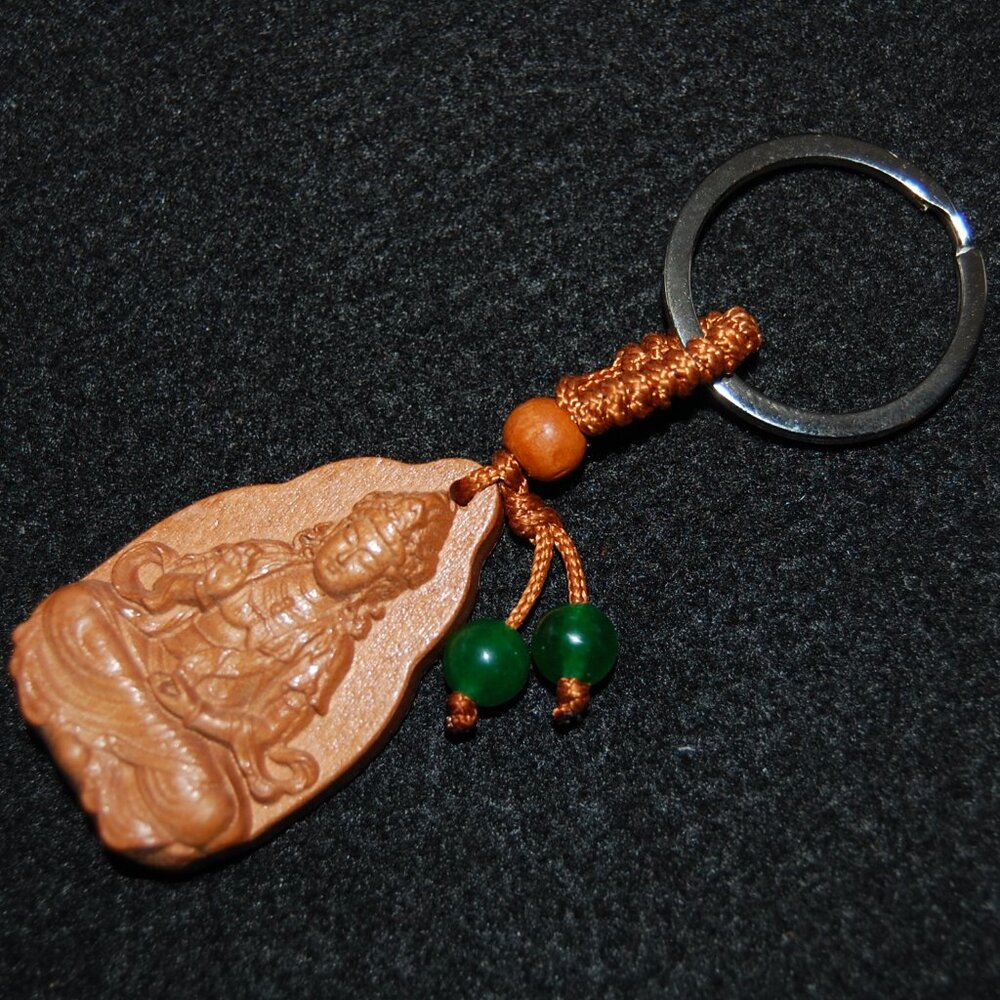 Wooden Buddha Keychain,Gemstone Beads,Good Wishes Keychain,Pray,Peace